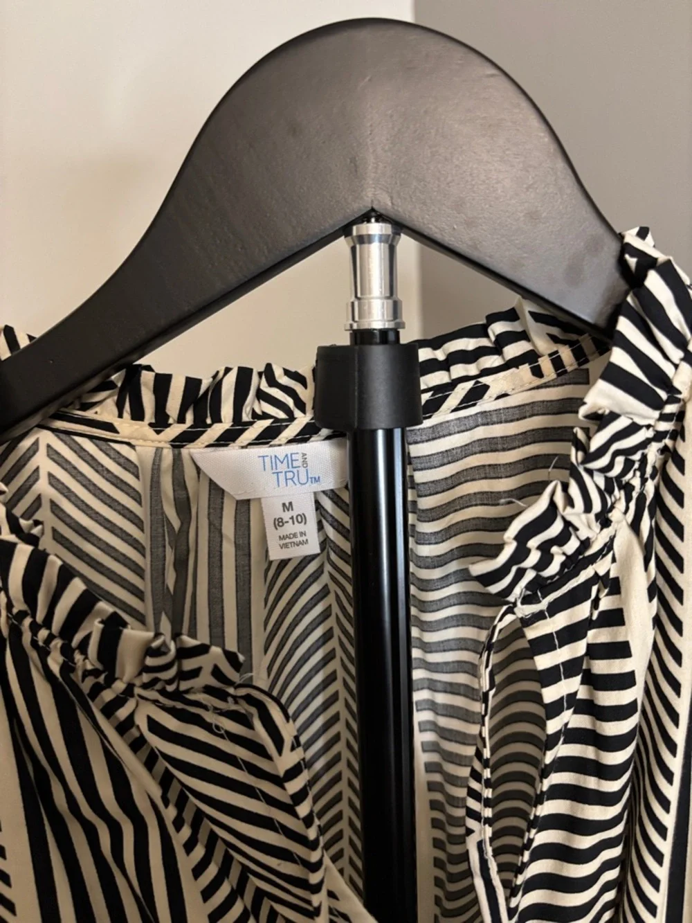 Time and Tru Black and White Striped Ruffle Sleeve Midi Dress - Picture 2 of 5